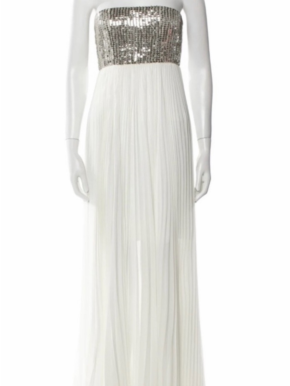 Alice + Olivia White Maxi Dress with Silver Sequin Bodice